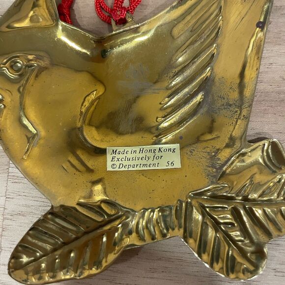 Vintage Department 56 Christmas Brass Ornament Cardinal Bird - Picture 2 of 3